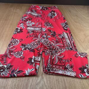 Express Dark Coral Paisley Wide Leg Pants Womens Small Pull On Pockets 30 Inseam